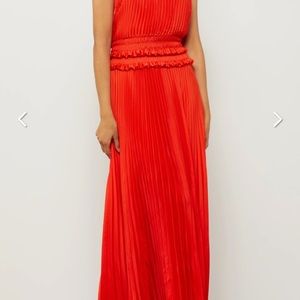 BCBG Halter Neck Pleated Evening Gown - Cherry Tomato - size small - NWT